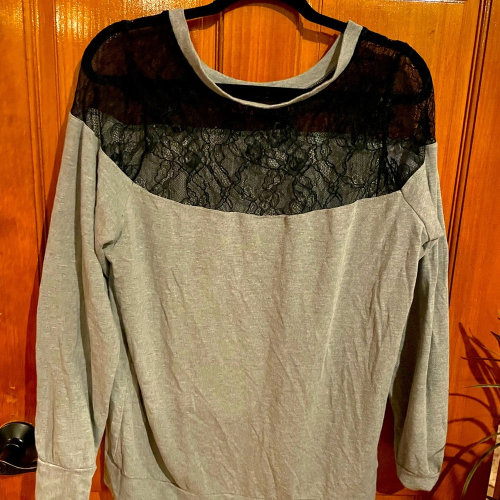 Plus size Gray top with Laced neck